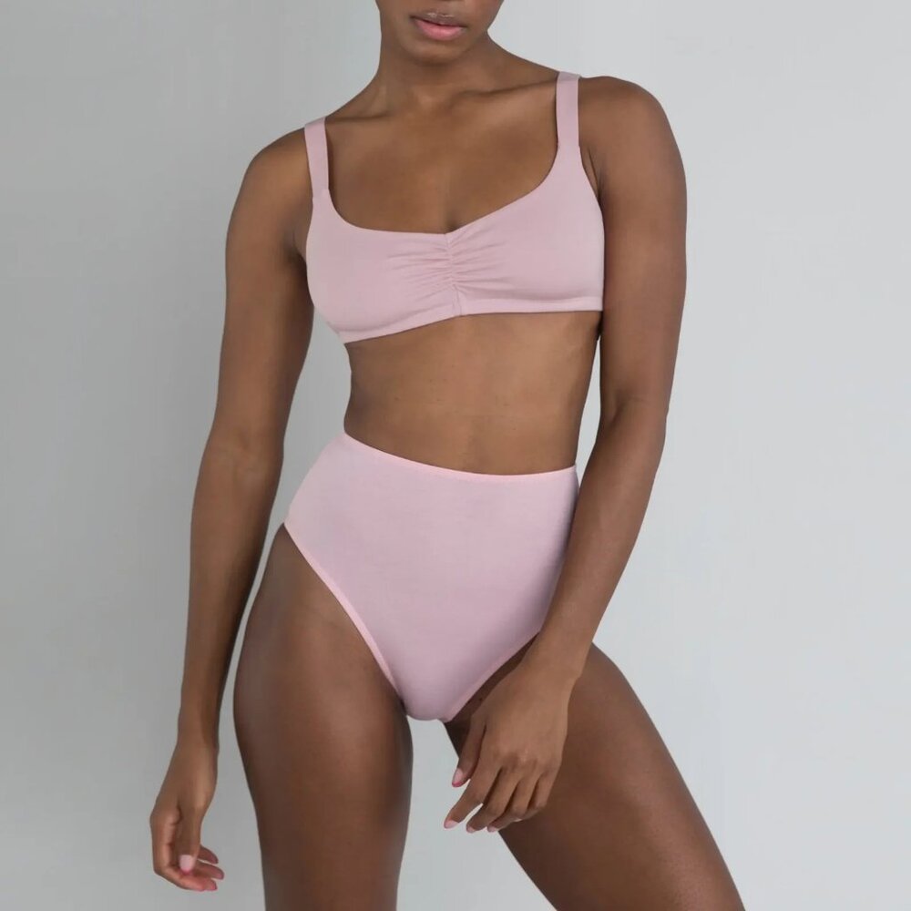 Monique Morin Pink Bralette Panty Set Size XL Modal Back Cut-out Design New